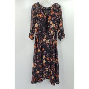 I. Madeline Passionate Love Midi Dress Size M Black Floral Fit Flare Sheer Lulus